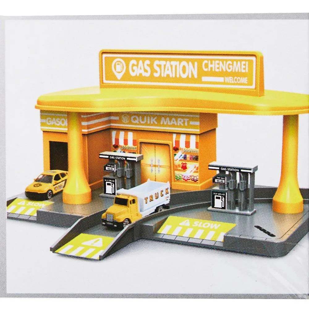 Yellow Gas Station Toy Playset Educational Toys for Kids 3 and up